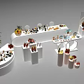 Modern Coffee Break Area With Curved Display Counters Various Fruits Desserts Drinks And Decorative Plants