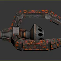 Futuristic Industrial Mechanical Device With Detailed Red Gray Textures Glowing Yellow Parts And Circular Patterns