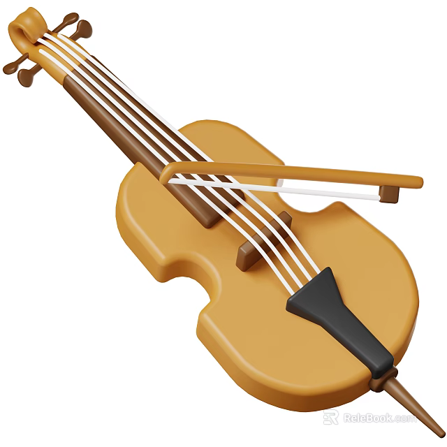 Classic Wooden Violin Featuring Strings Bow And Smooth Body Design For Musicians 3d model 