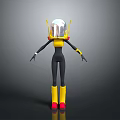 3D Robot Model With Silver Head Yellow Shoulders Black Bodysuit Yellow Boots And Red Soles