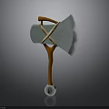3D Model Axe with White Blade Orange Handle Crossed Brown Straps and Transparent Ring