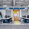 Modern Public Office Area with Open Glass Partition Yellow Sofa Black Coffee Table and Plant