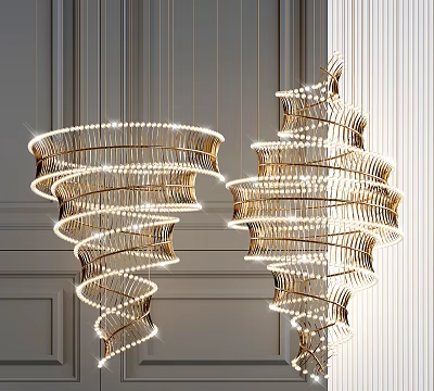 Elegant Pair of Spiral Crystal Chandeliers with Metal Frame Illuminated Design 3d model Elegant Pair of Spiral Crystal Chandeliers with Metal Frame Illuminated Design 3d model