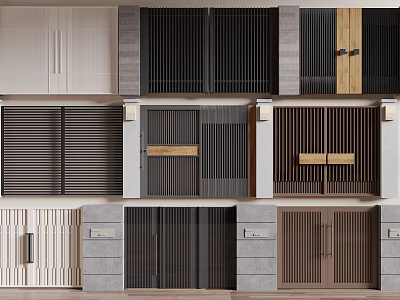 Various Modern Entry Door Designs With Grilles And Wood Elements 3d model