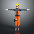 Naruto Uzumaki Anime Game Character 3D Model Blonde Hair Headband Orange Black Outfit Arms Outstretched