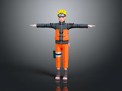 Naruto Uzumaki Anime Game Character 3D Model Blonde Hair Headband Orange Black Outfit Arms Outstretched 3d model