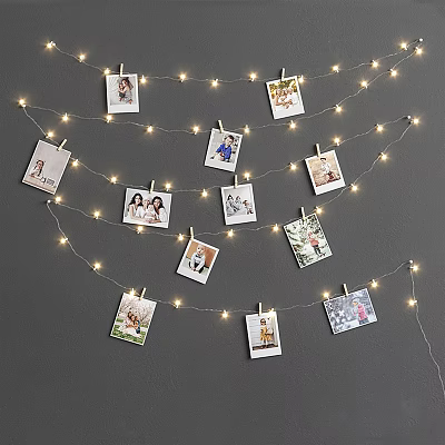 Decorative Photo Wall Display With Clothespins String Fairy Lights And 3d model