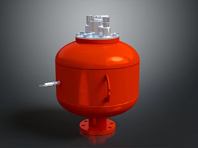 Red Cylindrical Industrial Hardware Tool With Silver Top Components Side Connector Handle And Flange Base 3d model