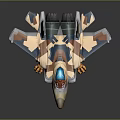Camouflage Coated Spacecraft With Blue Cockpit Yellow Nose And Rocket Attachments