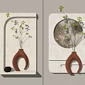 Modern Wall Decor Featuring Orange Curved Base Branch Decoration and Circular Moon Pattern