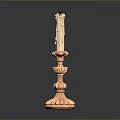 Ornate Copper Candlestick With White Taper Candle And Carved Base