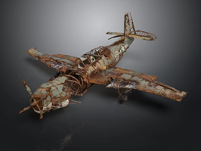 Rusted Metal Aerospace Airplane Model With Intricate Structure Propeller And Wings 3d model