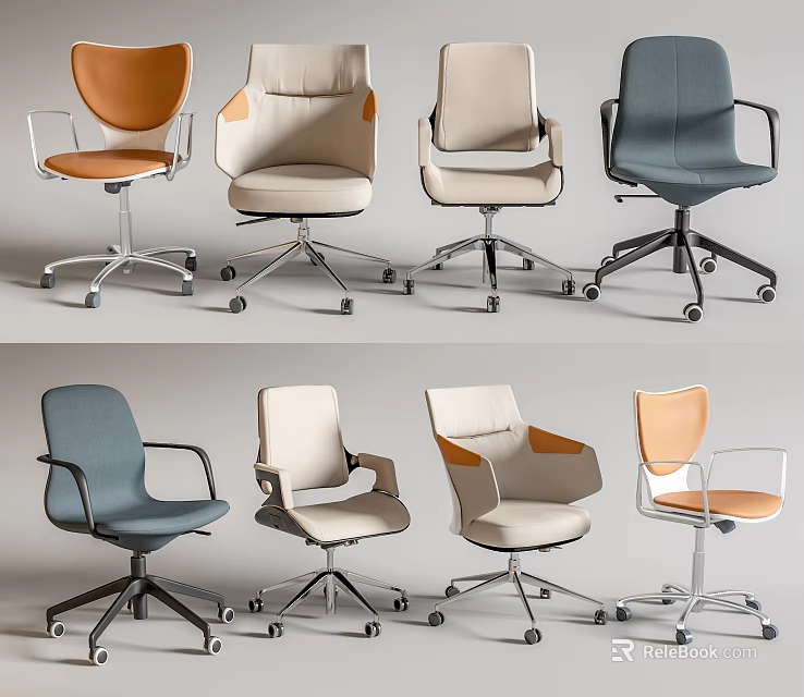 Modern Office Chairs With Various Designs Different Colors Comfortable Upholstery And Mobile Wheels 3d model 