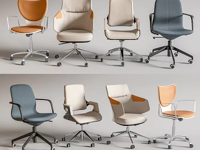Modern Office Chairs With Various Designs Different Colors Comfortable Upholstery And Mobile Wheels 3d model