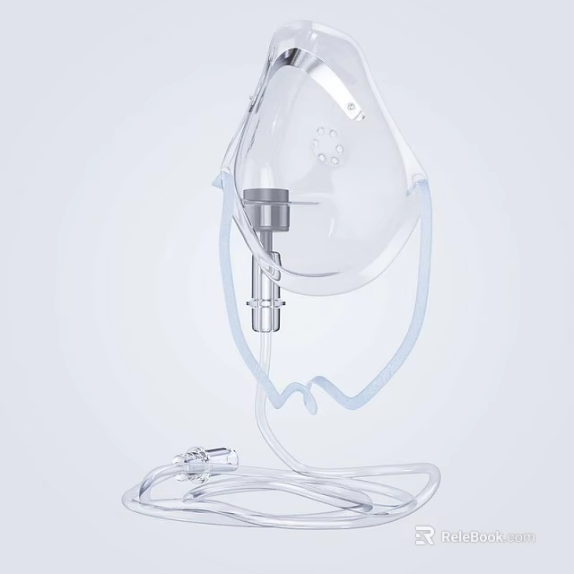 Medical Device Transparent Oxygen Mask Featuring Connecting Tube And Connector For Clinical Use 3d model 