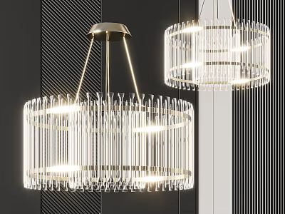 Modern Crystal Chandelier With Transparent Glass Strips And Hanging Pendant Design 3d model