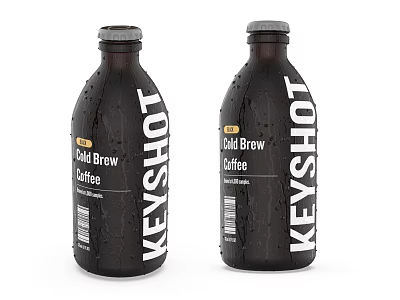 Refreshing Cold Brew Coffee in Dark Glass Bottles with KEYSHOT Label and Water Droplets 3d model