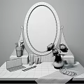 Elegant Dressing Table With Oval Mirror Makeup Brushes Pink Peonies And Skincare Products