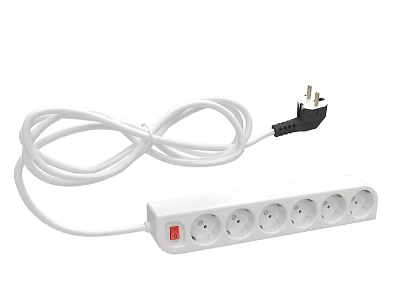 White Electrical Power Strip With Multiple Outlets Red Switch And Power Cord 3d model