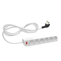 White Electrical Power Strip With Multiple Outlets Red Switch And Power Cord