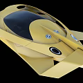 Golden Futuristic Sports Car With Sleek Aerodynamic Body Transparent Roof And Unique Headlights