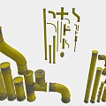 Yellow Industrial Pipes With Various Shapes Including Elbows And Straight Components