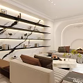 Modern Study Room Interior With Shelves Sofas And Coffee Table