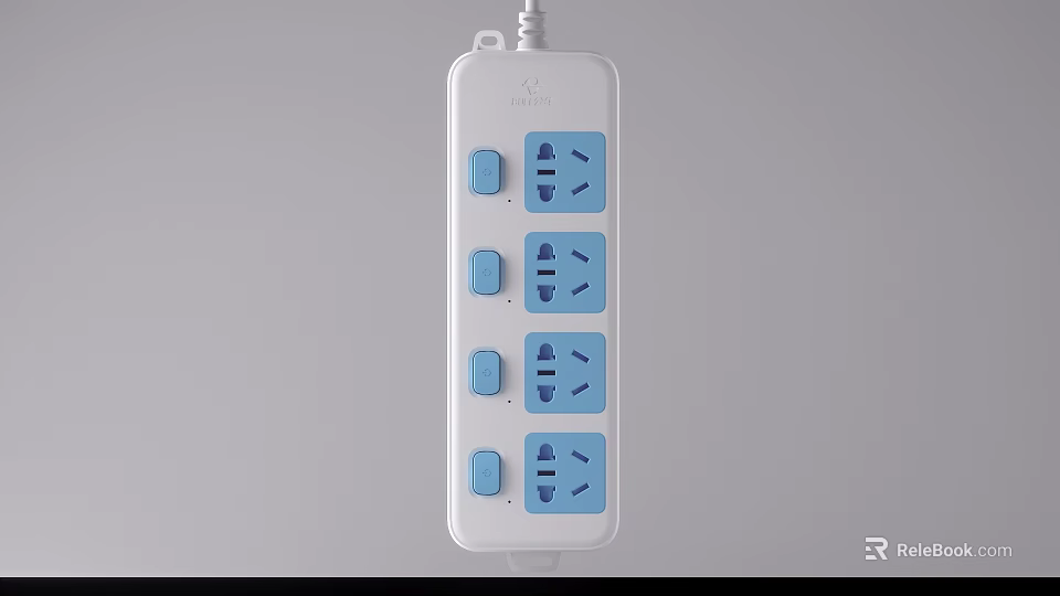 Functional White Power Strip With Multiple Blue Sockets And Individual Switches 3d model 