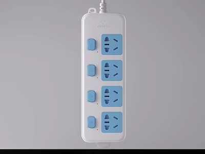 Functional White Power Strip With Multiple Blue Sockets And Individual Switches 3d model