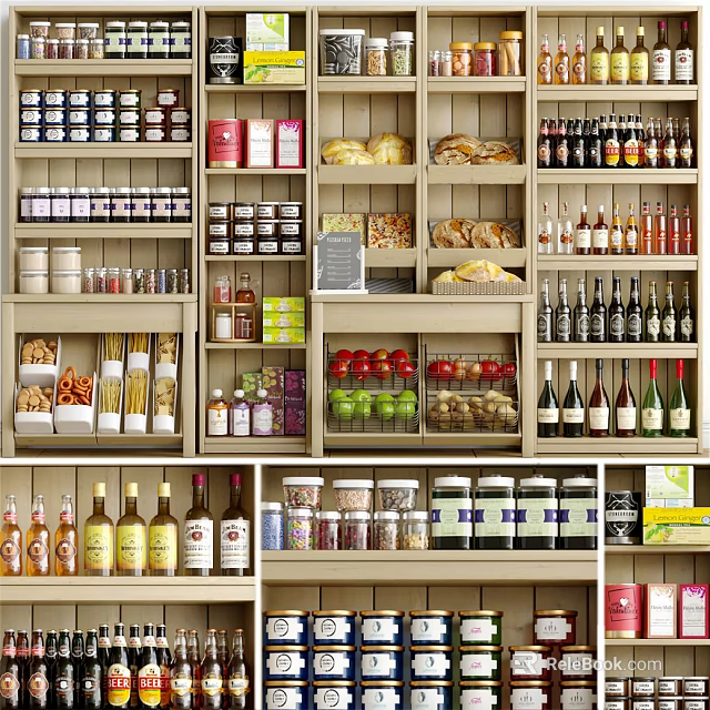 Retail Display Shelves Well Stocked With Food Items Beverages Canned Goods And Bottled Products 3d model 