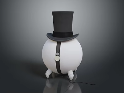 White Spherical Electronic Appliance With Black Top Hat Strap Round Button And Three White Feet 3d model