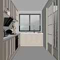 Modern Kitchen Interior With Light Colored Cabinets Window Blinds Countertop And Utensils 3d model