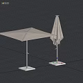 Square Sunshade And Foldable Umbrella With White Frame And Marble Base 3d model