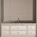 Luxury Bathroom Interior With Marble Vanity Gold Faucet And Large Mirror