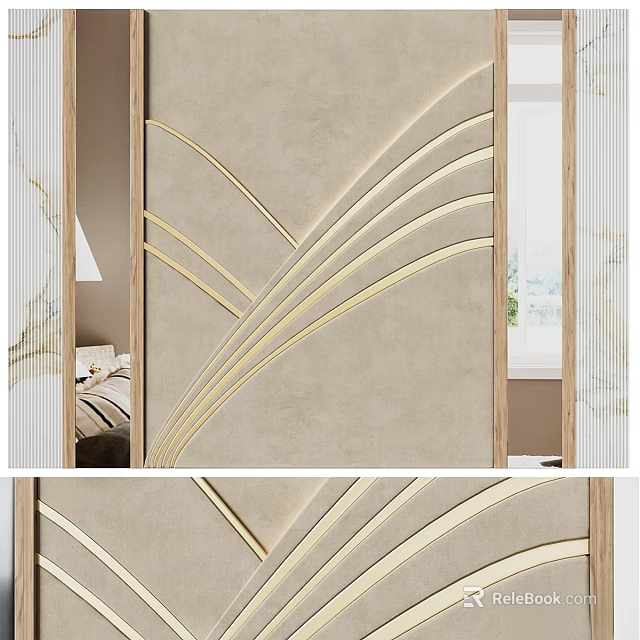 Modern Beige Wall Decor With Gold Curved Lines And Elegant 3D Design 3d model 