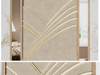 Modern Beige Wall Decor With Gold Curved Lines And Elegant 3D Design 3d model
