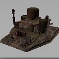 Rusty Military Vehicle 3D Model Featuring Metal Turret Tracks And Rocky Base
