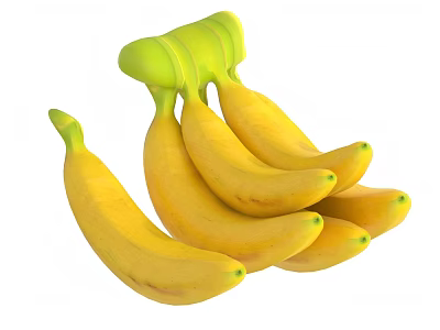 Fresh Ripe Yellow Bananas Hanging On Green Holder With Green Tips 3d model