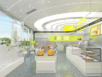 Modern Dessert Shop Interior With Glass Display Cases Fresh Cakes Pastries Bright Lighting And Staff 3d model