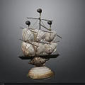 Decorative Shell Sailboat Model With Multiple Shell Sails And Metal Frame Base