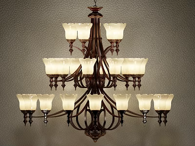 Multi Tier Chandelier with White Glass Shades and Bronze Metal Frame for Indoor Lighting 3d model