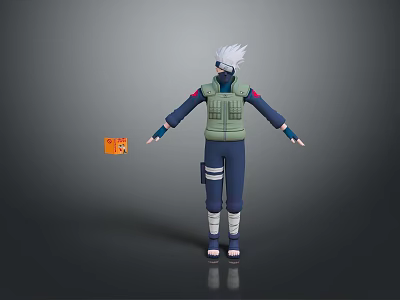 3D Anime Character Model With White Hair Green Vest Blue Pants And Orange Scroll 3d model