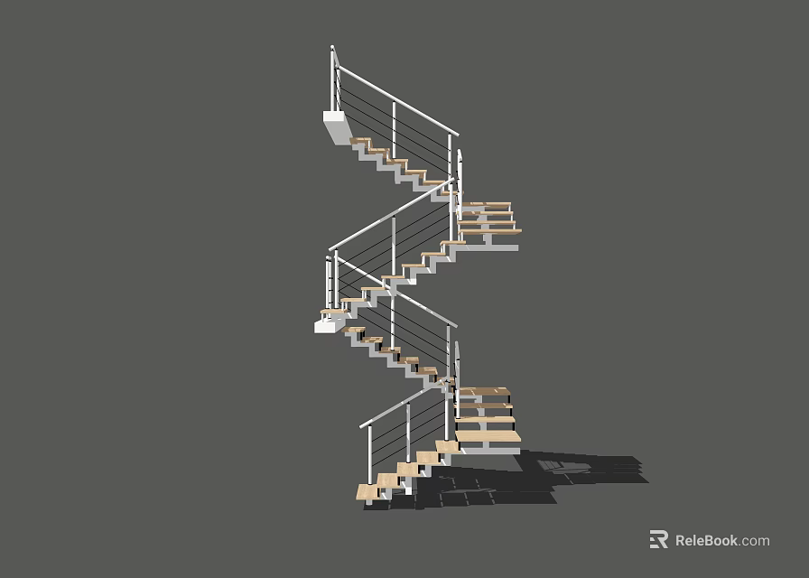 Modern Spiral Staircase With Metal Railings And Wooden Steps In Sleek Design 3d model 