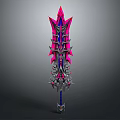 3D Model of Decorative Spear with Pink and Purple Intricate Spiked Design