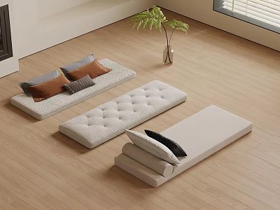 Cozy Bay Window Interior With Soft Cushions Decorative Pillows And Potted Plant 3d model