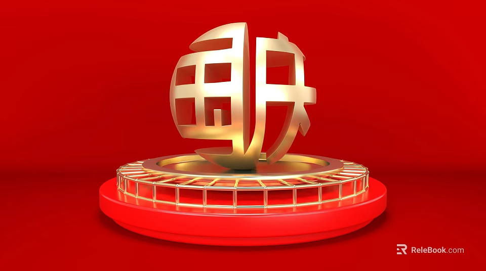 Golden Kitchen Appliances With Red Background Base And Railings Design 3d model