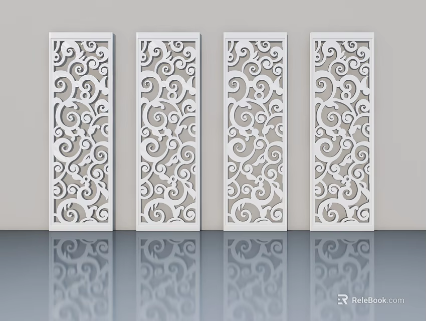 White Decorative Panel Doors With Intricate Curved Patterns For Interior Design 3d model 