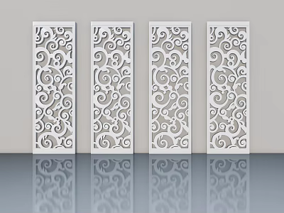 White Decorative Panel Doors With Intricate Curved Patterns For Interior Design 3d model