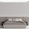 Modern Double Bed With Grey Upholstered Headboard Linen Bedding And Wooden Bedside Tables