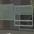 Light Green Slatted Window Blinds In Modern Indoor Space With Potted Plant